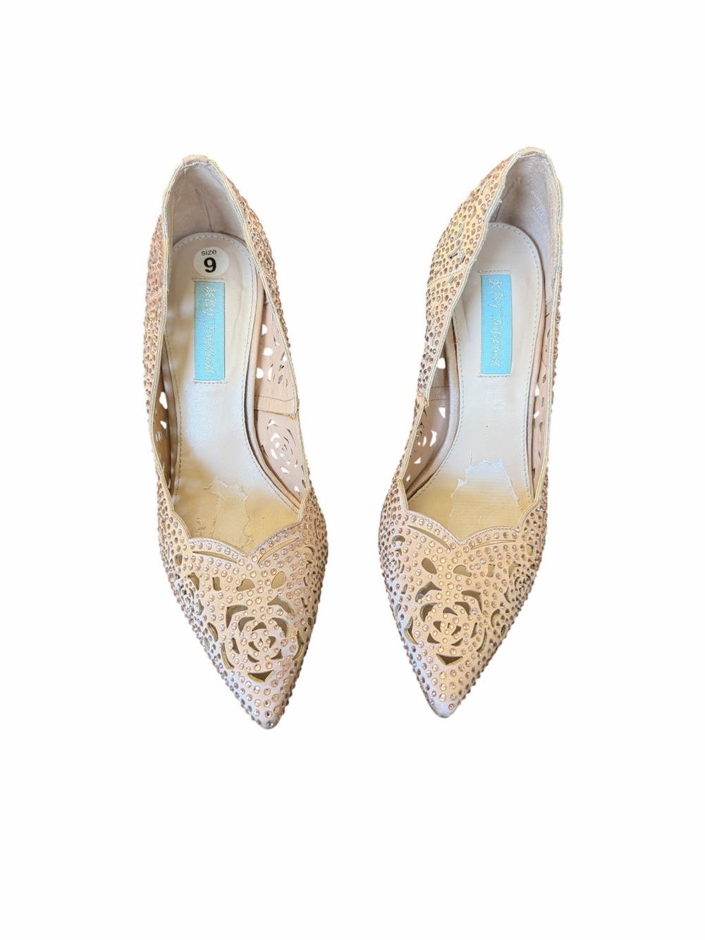 BETSEY JOHNSON Rose Gold Blush Rhinestones Heels  Size 9 - Picture 2 of 9